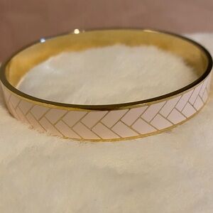 Gold and Cream Chevron Bangle Bracelet